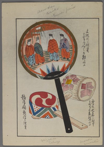 Japanische Spielzeuge, aus Unai no tomo (Ein Kinderfreund) von Shimizu Seifu, 1891-1923. Rasseln. von Shimizu Seifu